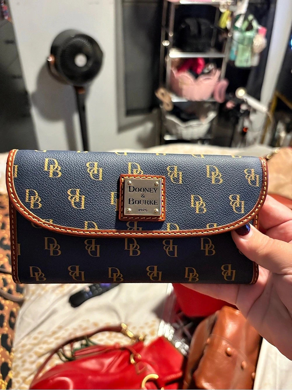 Dooney & Bourke DB75 Monogram Continental Clutch Wallet Blue & Brown